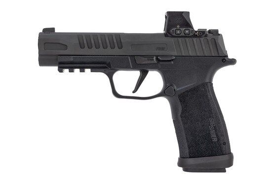Optic-ready 9mm pistol with night sights, black.